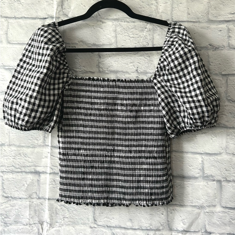 Reformation Monochrome Gingham Puff Sleeve Blouse - Picture 4 of 10